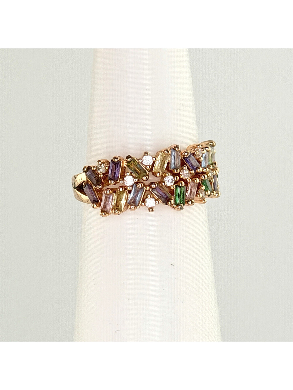 Bomb Party Sz 8 Ring "Candyland Unicorn" RETRO Multicolor Cz on Rose Gold